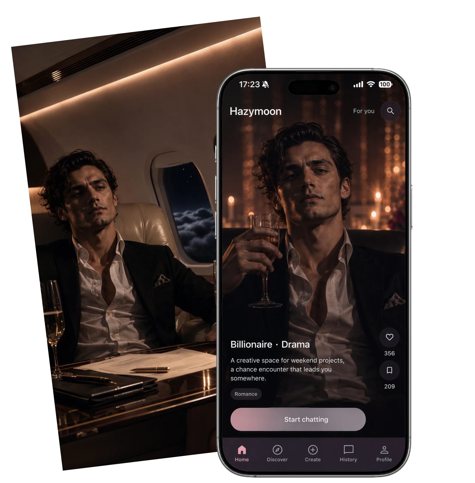 A character portrait beside the Hazymoon character profile on a phone.